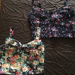 2 Floral Crop Tops - Size Medium
